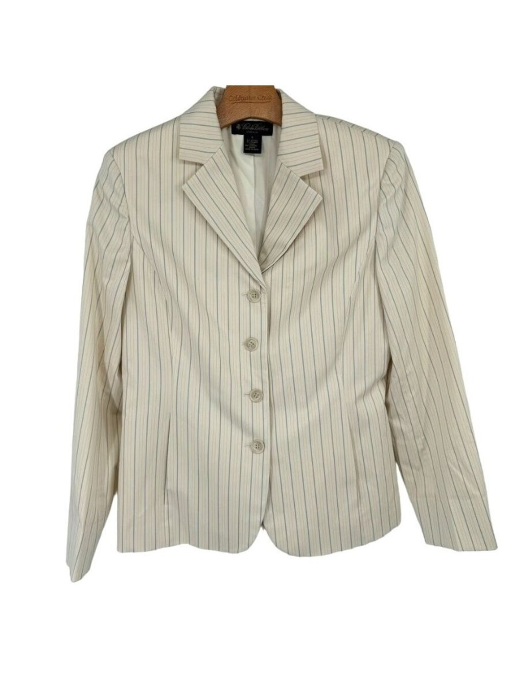 Brooks Brothers Womens Blazer Size 6 lite yellow Pinstripe Stretch Cotton Lined